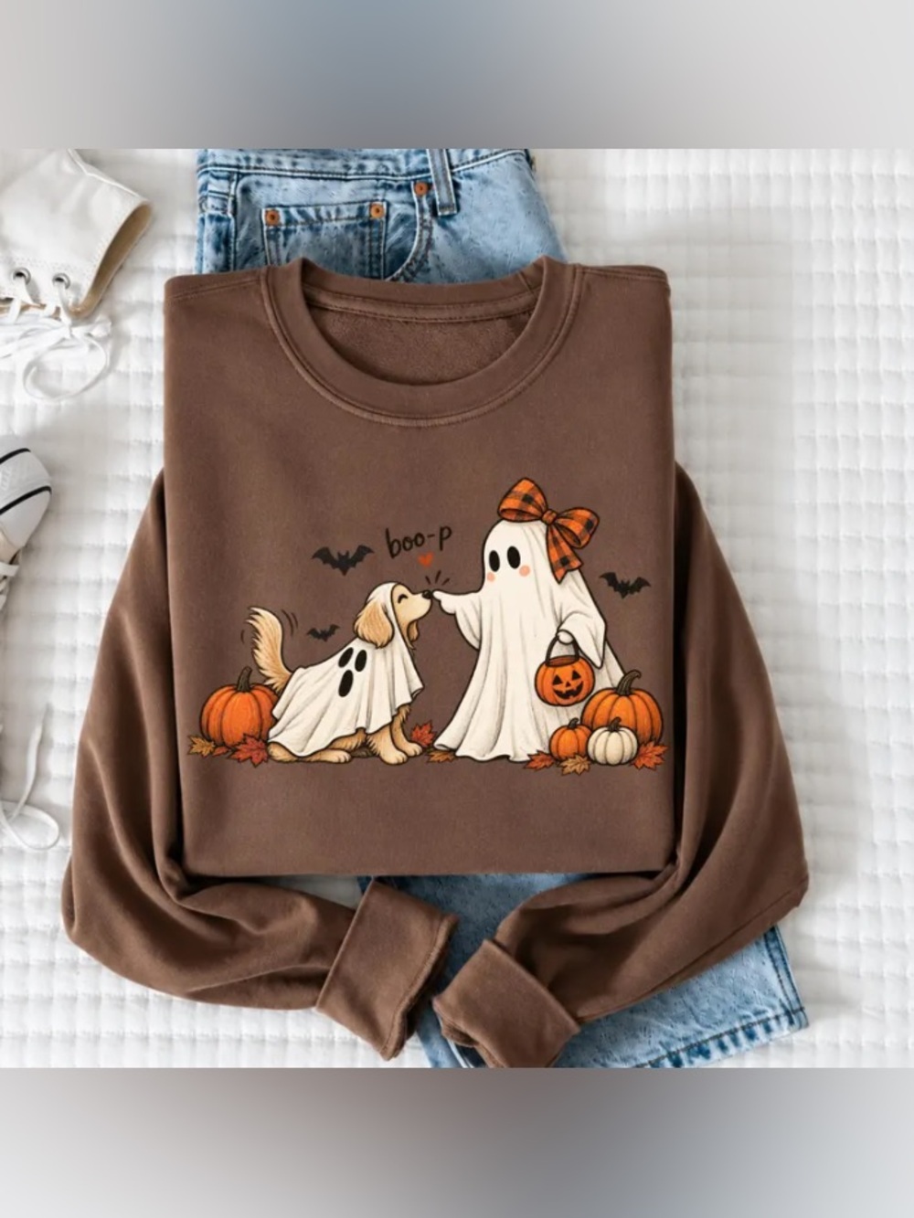 Ghost Dog Halloween Sweatshirts, Cute Boo Halloween Graphic T-Shirt